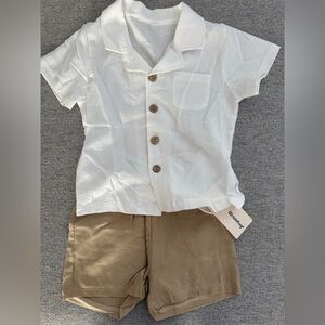 White Linen Toddler Shirt and Khaki Shorts
